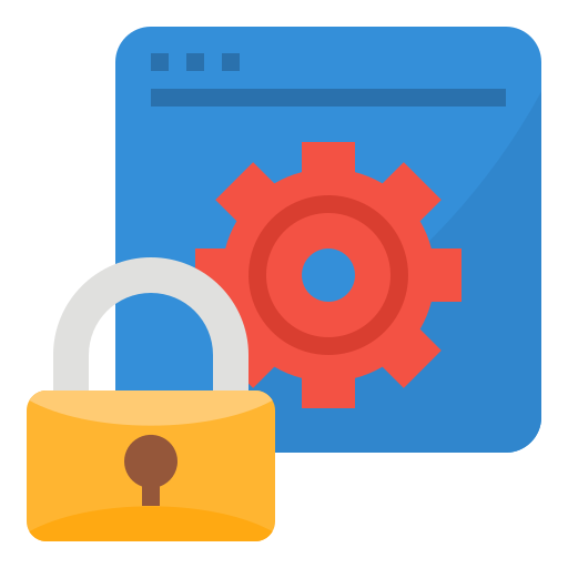 An illustration of a lock and a gear on a browser window representing security settings