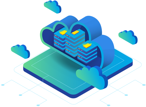Illustration of cloud servers representing cloud hosting infrastructure with a digital network.