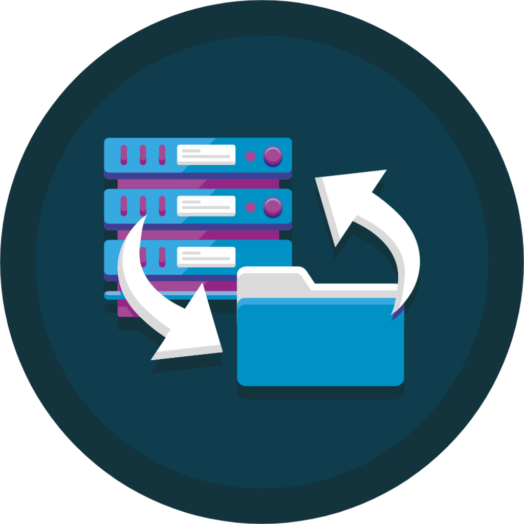 An icon of servers and a folder with bidirectional arrows representing data transfer.
