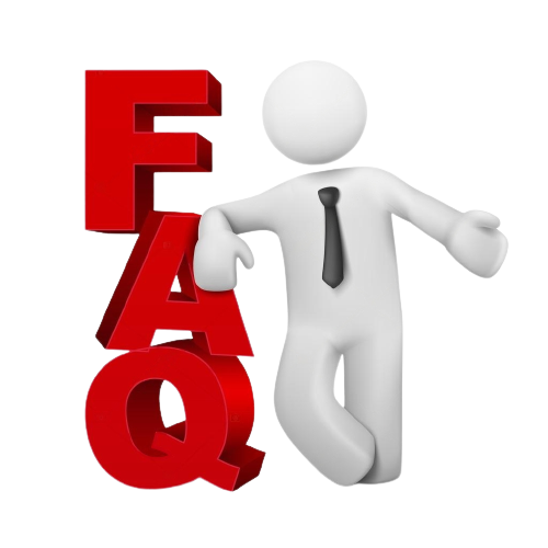 A 3D character standing next to large red "FAQ" letters, symbolizing frequently asked questions.