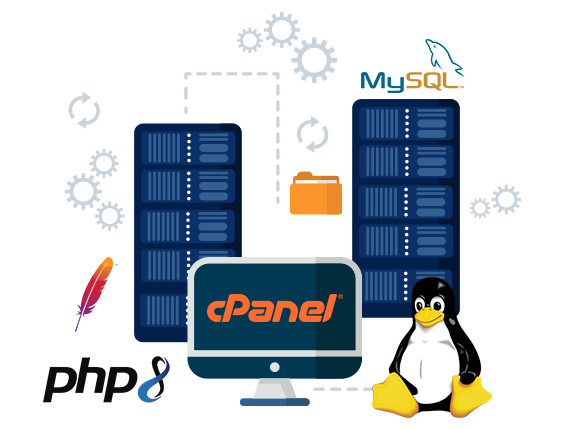 cPanel, MySQL, PHP, and Linux Hosting Illustration