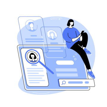 A person searching for a profile or information on a digital device