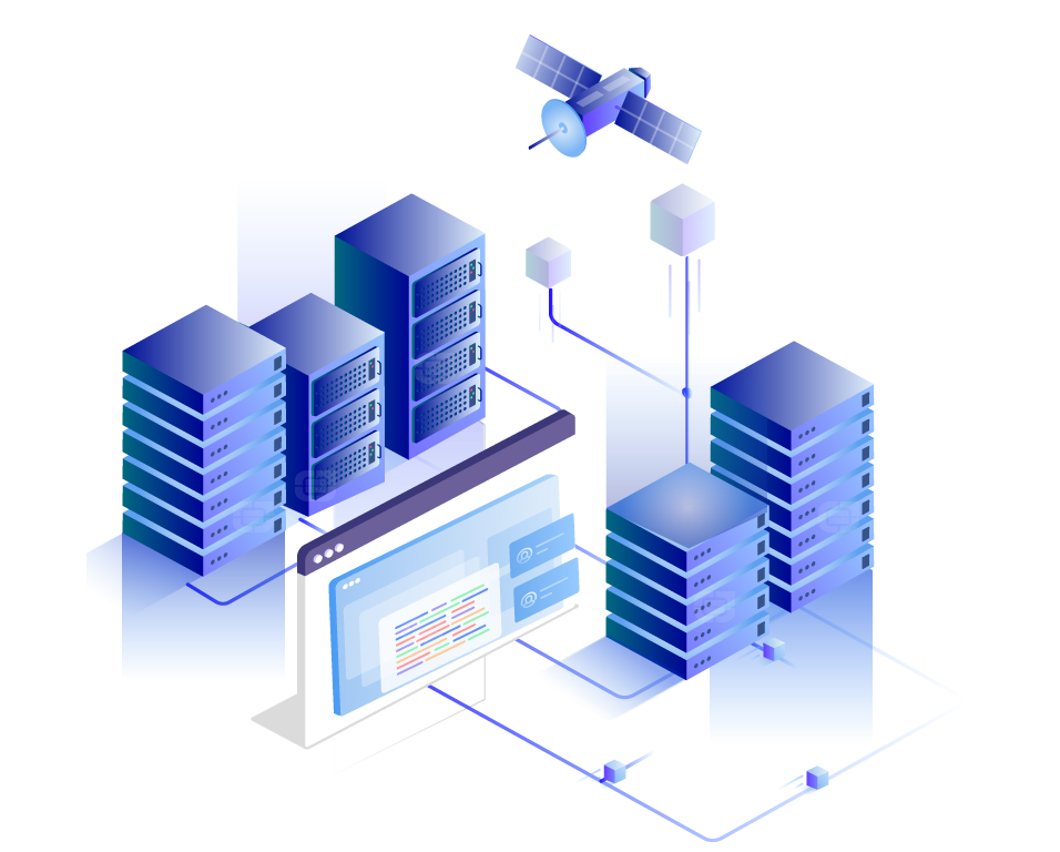 Illustration of Server Hosting with Satellite Connectivity"
